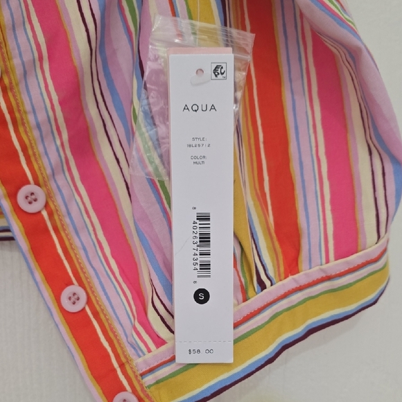 Aqua Colorful Striped Button-Up Top Size S - Picture 2 of 5